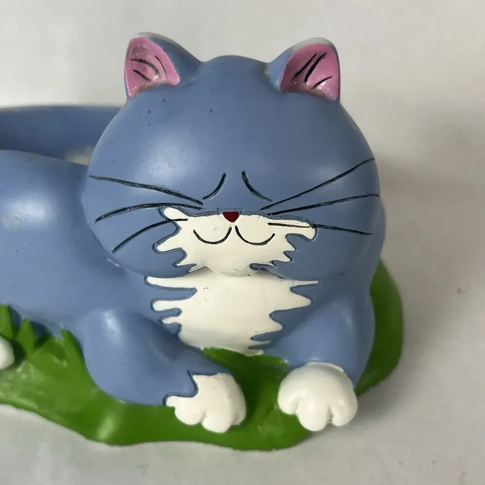 Vtg Anne Ormsby Fat Cats Blue Kitty Soap Trinket Dish Whimsical Cat Lover Decor